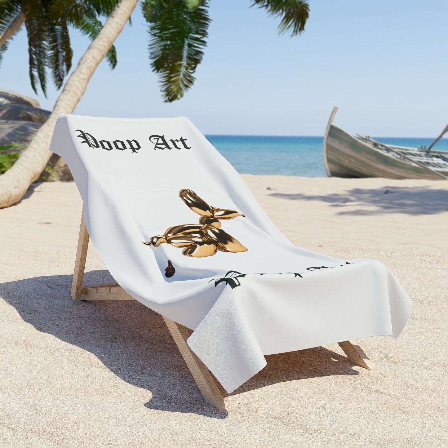 Funny Pooping Balloon Dog Beach Towel — Humorous Novelty Pool & Sand Towel