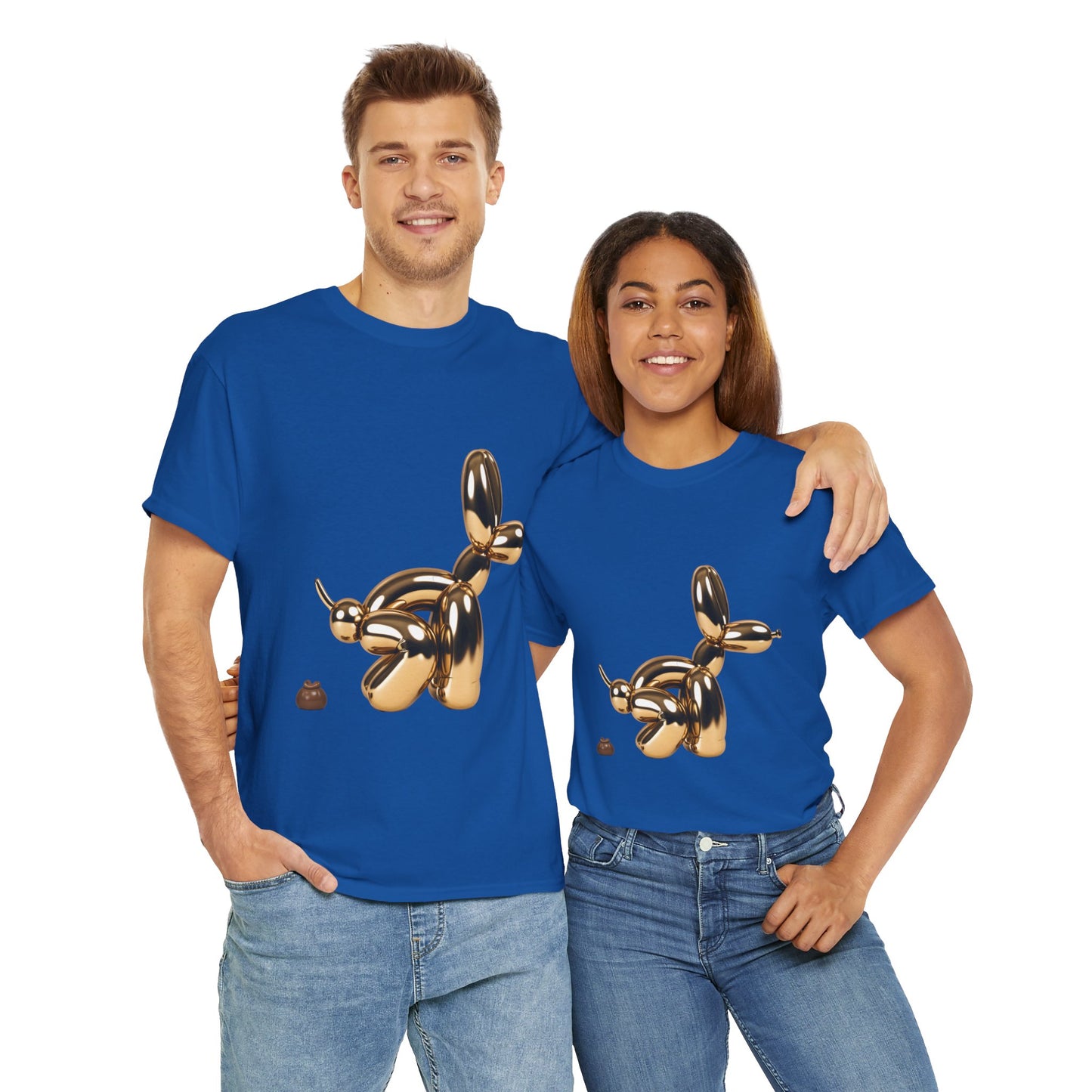 Humorous Unisex Heavy Cotton Tee - Balloon Dog & Poop Art Design