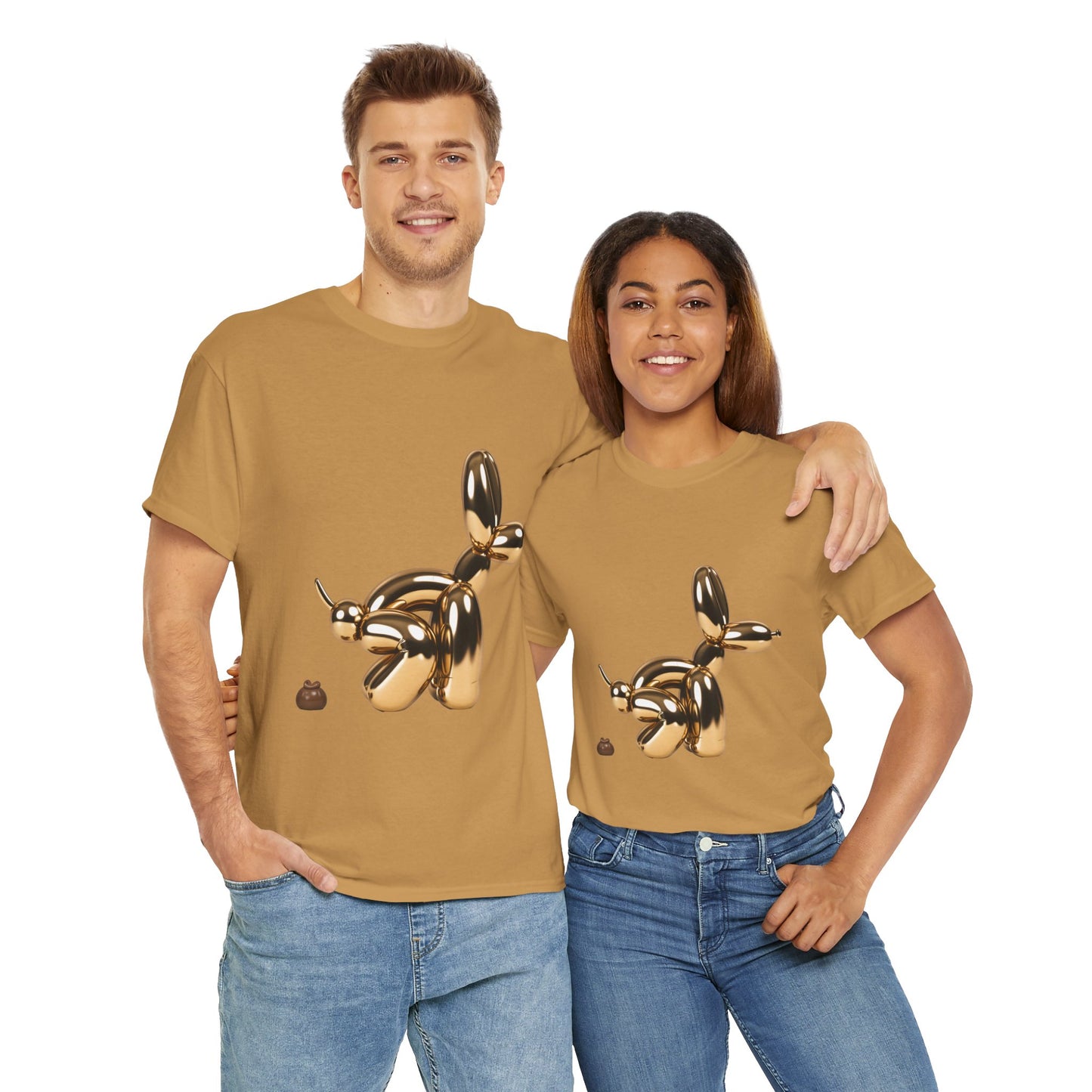 Humorous Unisex Heavy Cotton Tee - Balloon Dog & Poop Art Design