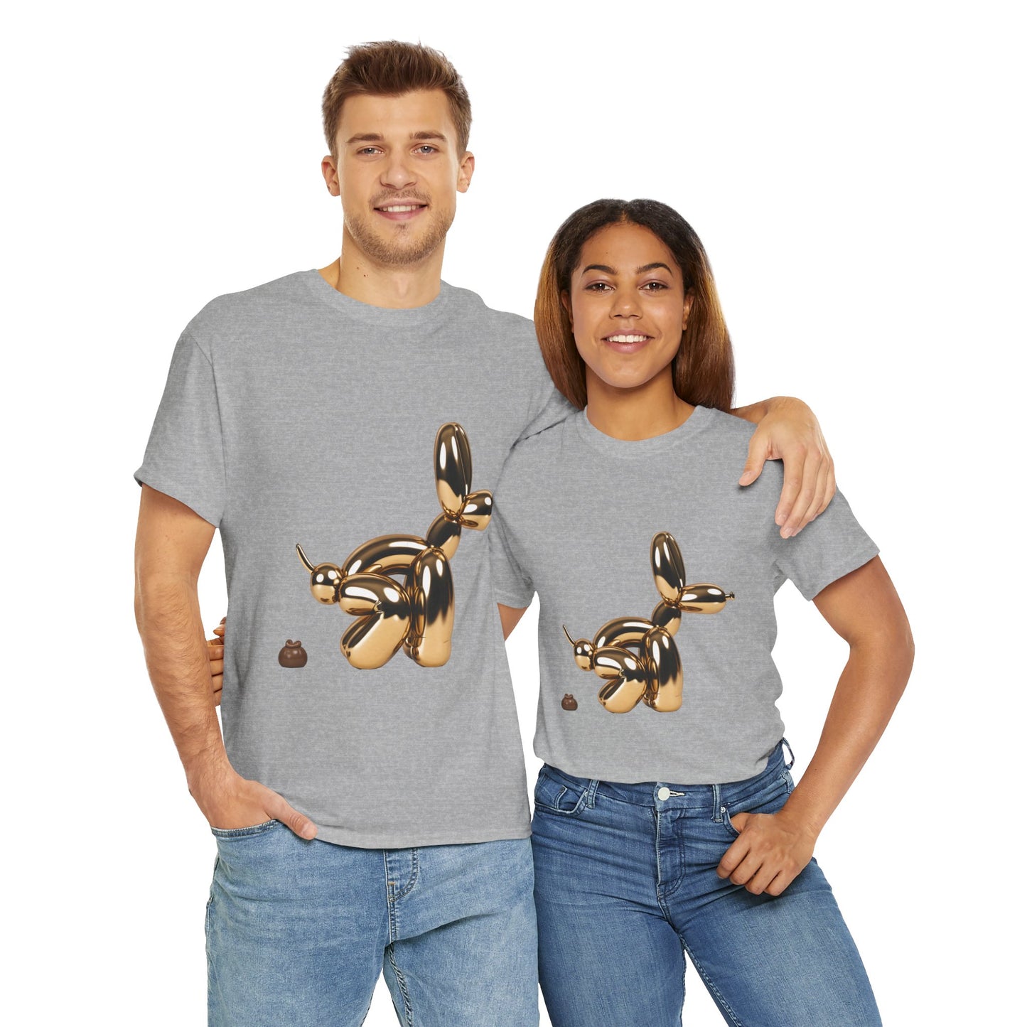 Humorous Unisex Heavy Cotton Tee - Balloon Dog & Poop Art Design