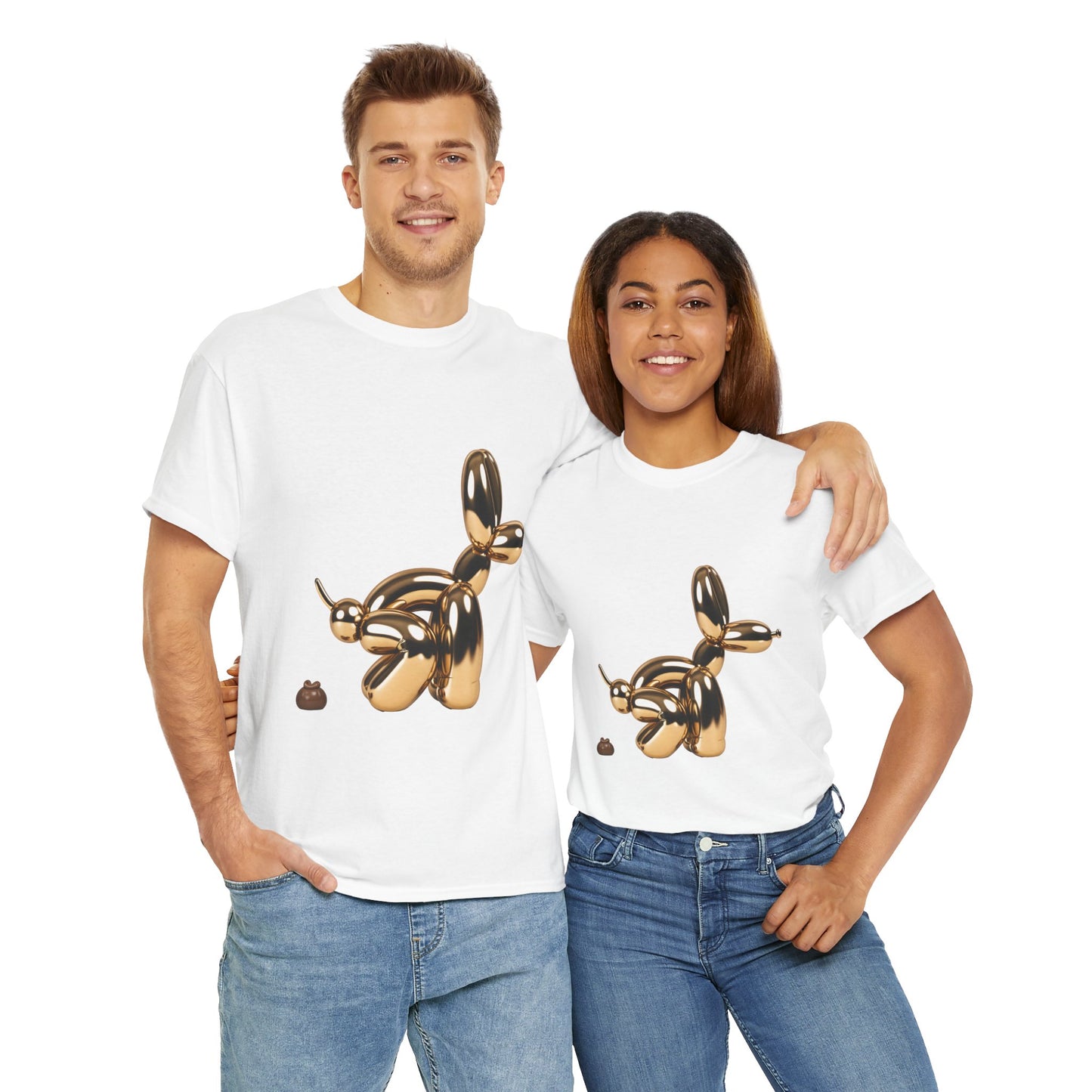 Humorous Unisex Heavy Cotton Tee - Balloon Dog & Poop Art Design