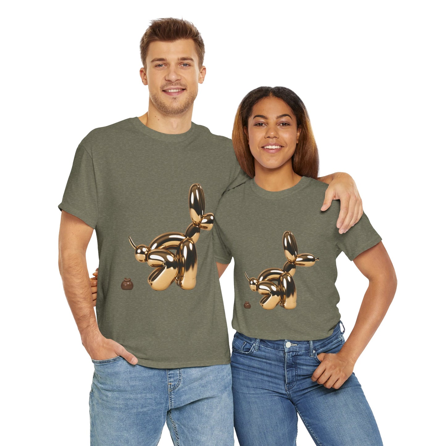 Humorous Unisex Heavy Cotton Tee - Balloon Dog & Poop Art Design