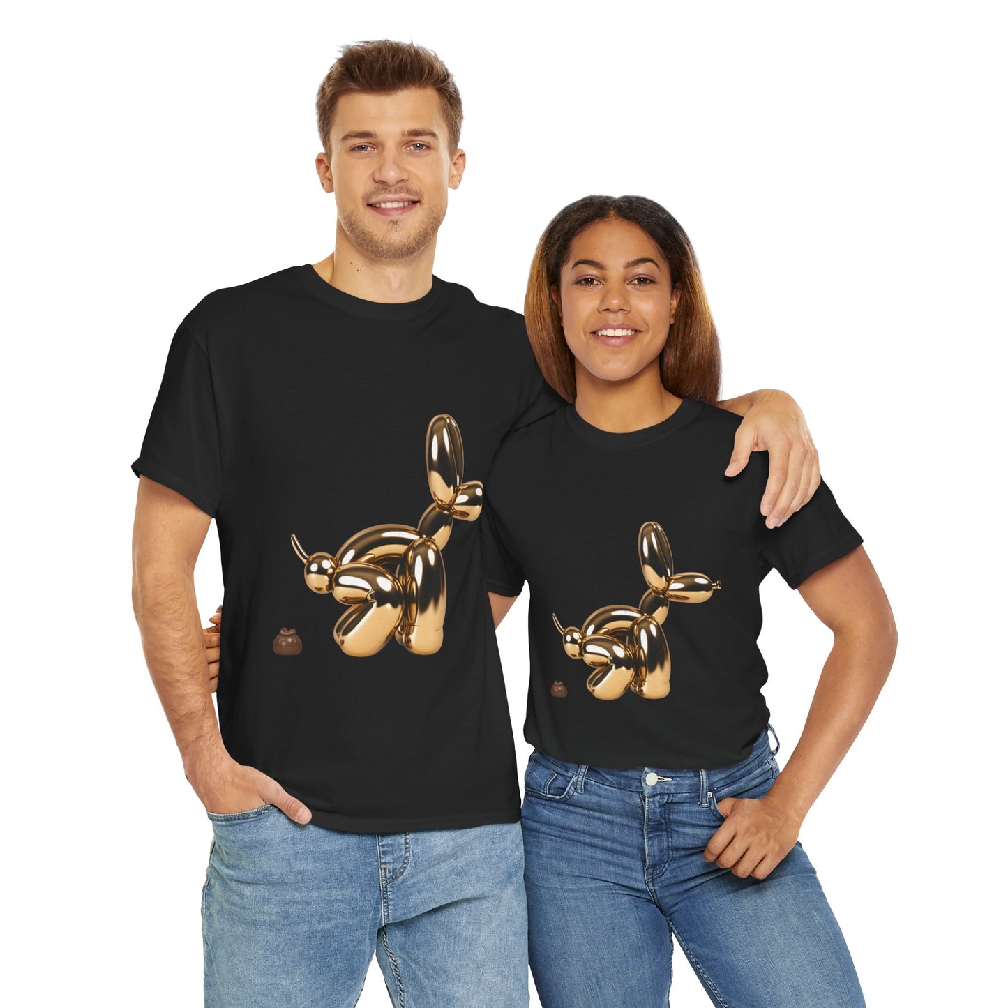 Humorous Unisex Heavy Cotton Tee - Balloon Dog & Poop Art Design