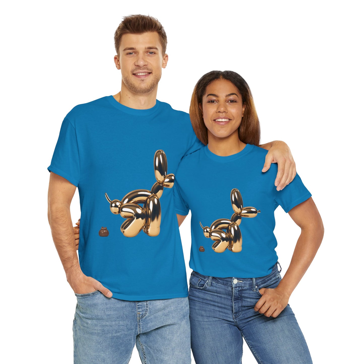 Humorous Unisex Heavy Cotton Tee - Balloon Dog & Poop Art Design